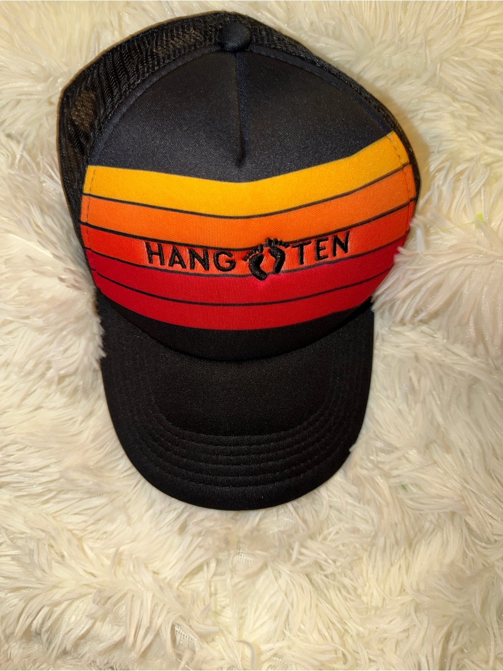 Vintage Hang Ten Sunset Stripe Trucker Hat Black Mesh Snapback Surf Skate Y2K